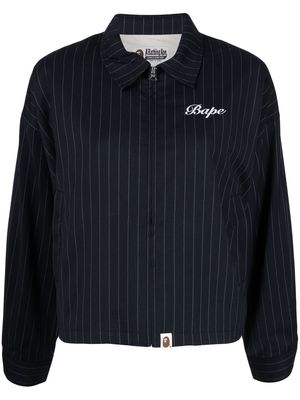 A BATHING APE® stripe-print logo bomber jacket - Blue