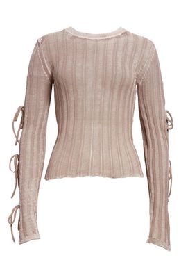 Acne Studios Kidra Gummy Tie Sleeve Cotton & Nylon Sweater in Dusty Pink