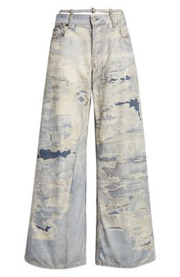 Acne Studios Rip & Repair Denim Wide Leg Jeans in Light Blue