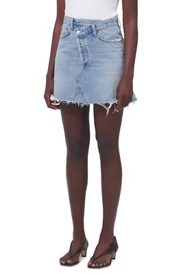 AGOLDE Crisscross Raw Hem Denim Miniskirt in Symbol