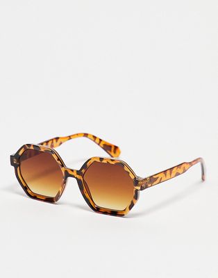 AJ Morgan Romanov hexagonal sunglasses in tortoiseshell-Brown