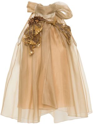 Alberta Ferretti floral-appliqué silk blouse - Neutrals
