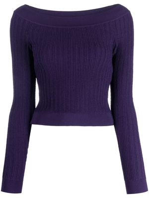 Alberta Ferretti ribbed-knit boat-neck jumper - Purple