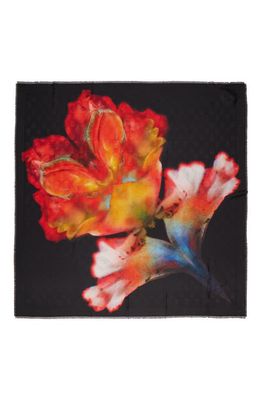 Alexander McQueen Solorised Floral Skull Jacquard Silk & Wool Scarf in 1074 Black/Red