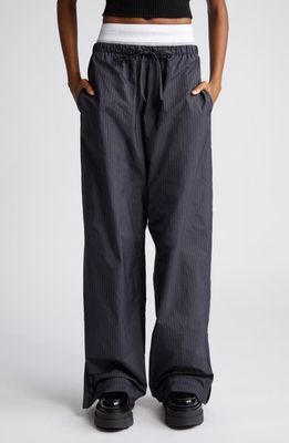 Alexander Wang Baggy Stripe Logo Elastic Waist Track Pants in Midnight