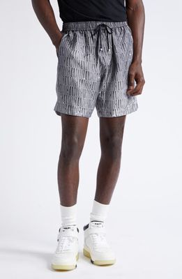 AMIRI Gradient Logo Silk Shorts in Grey