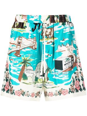 AMIRI graphic-print silk shorts - Blue