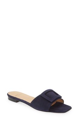 ANN MASHBURN Buckle Slide Sandal in Navy Suede