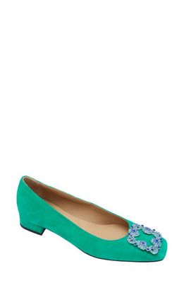 ANN MASHBURN Crystal Buckle Flat in Green Suede