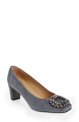 ANN MASHBURN Embellished Buckle Pump in Grey Suede