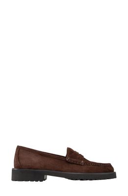 ANN MASHBURN Lug Sole Penny Loafer in Chocolate Suede