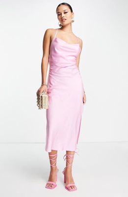 ASOS DESIGN Cowl Neck Satin Midi Slipdress in Lilac