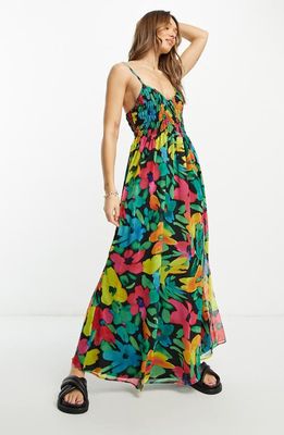 ASOS DESIGN Floral Smocked Bodice Maxi Sundress in Green Multi