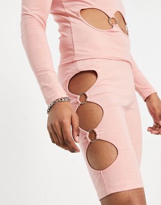 ASOS DESIGN legging short with side cut outs in washed pink-Neutral