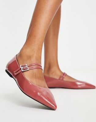 ASOS DESIGN Leonie embellished MaryJane ballet flats in rose patent-Pink