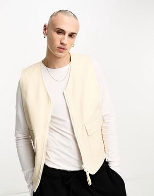 ASOS DESIGN linen look vest in ecru-Neutral
