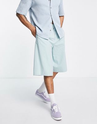ASOS DESIGN smart longline wide shorts in soft touch aqua blue
