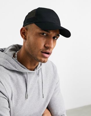 ASOS DESIGN trucker cap in black cotton