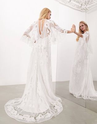 ASOS EDITION Amelia cutwork embroidered wedding dress with kimono sleeve-White