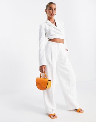 ASOS EDITION pleat front pants in ivory-White