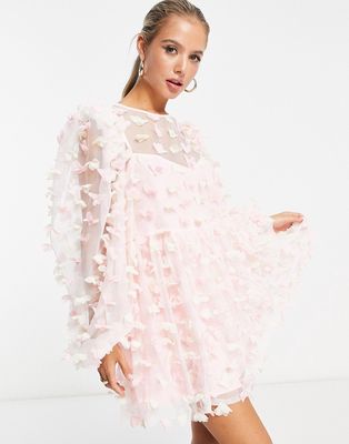 ASOS EDTION 3d floral mesh smock mini dress in pink