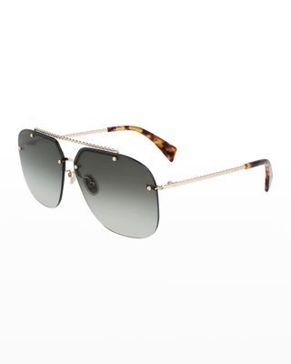 Babe Rimless Studded Metal Aviator Sunglasses