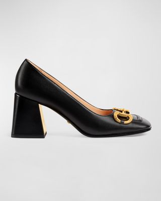 Baby Leather Horsebit Block-Heel Pumps