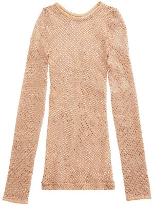 Balenciaga crystal-embellishment mesh top - Neutrals
