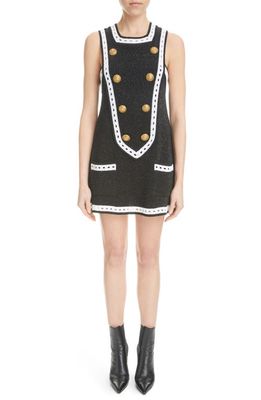 Balmain Eight-Button Metallic Knit Dress in Ehq Black Multi