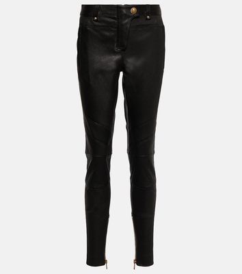 Balmain Low-rise leather skinny pants
