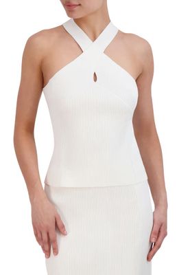 bcbg Cutout Rib Halter Sweater in Gardenia