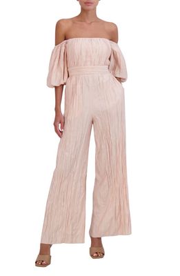 bcbg Off the Shoulder Wide Leg Jumpsuit in Sand