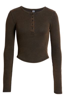 BDG Urban Outfitters Acid Wash Placket Crop Henley in Black