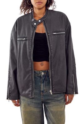 BDG Urban Outfitters Oversize Faux Leather Biker Jacket in Black