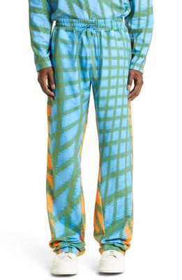 Bianca Saunders Carnell Warped Grid Drawstring Pants in Blue/Orange /green Grid Print