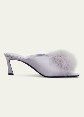 Blanco Slik Ostrich Mule Sandals