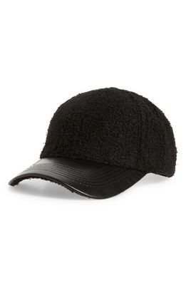 BP. Faux Shearling & Faux Leather Baseball Cap in Black