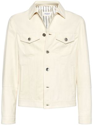 Brunello Cucinelli button-up leather jacket - White