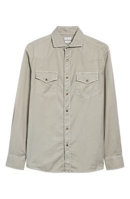 Brunello Cucinelli Easy Fit Cotton Western Shirt in C6352 Sage