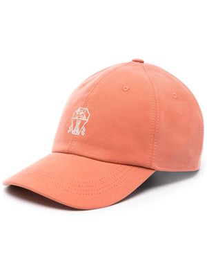 Brunello Cucinelli embroidered-design cotton cap - Orange