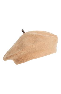 Brunello Cucinelli Monili Detail Virgin Wool Beret in Salted Caramel