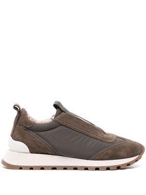 Brunello Cucinelli Monili-embellished panelled sneakers - Brown