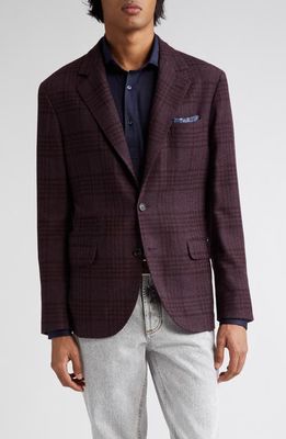 Brunello Cucinelli Tartan Deconstructed Wool Blend Blazer in Purple Susina