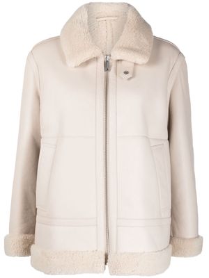 Calvin Klein zip-up leather jacket - Neutrals