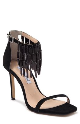 Charles David Enrich Beaded Fringe Sandal in Black Suede W/Beading