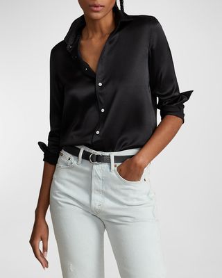 Classic Fit Silk Shirt, Black