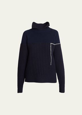 Collared Cable-Knit Wool Sweater