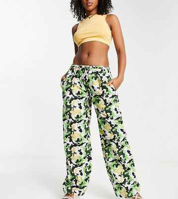 COLLUSION camo print low rise linen beach pants in multi
