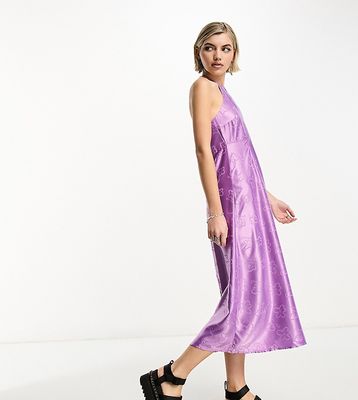 COLLUSION halterneck floral jacquard midi dress in purple