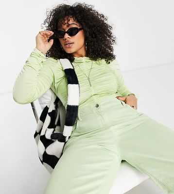 COLLUSION long sleeve gathered top in lime-Green